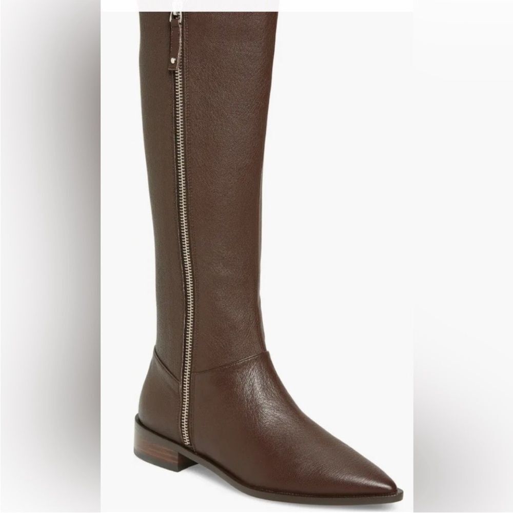New Linea Paolo Jackie Knee High Boots Chocolate Brown Leather Size 6.5